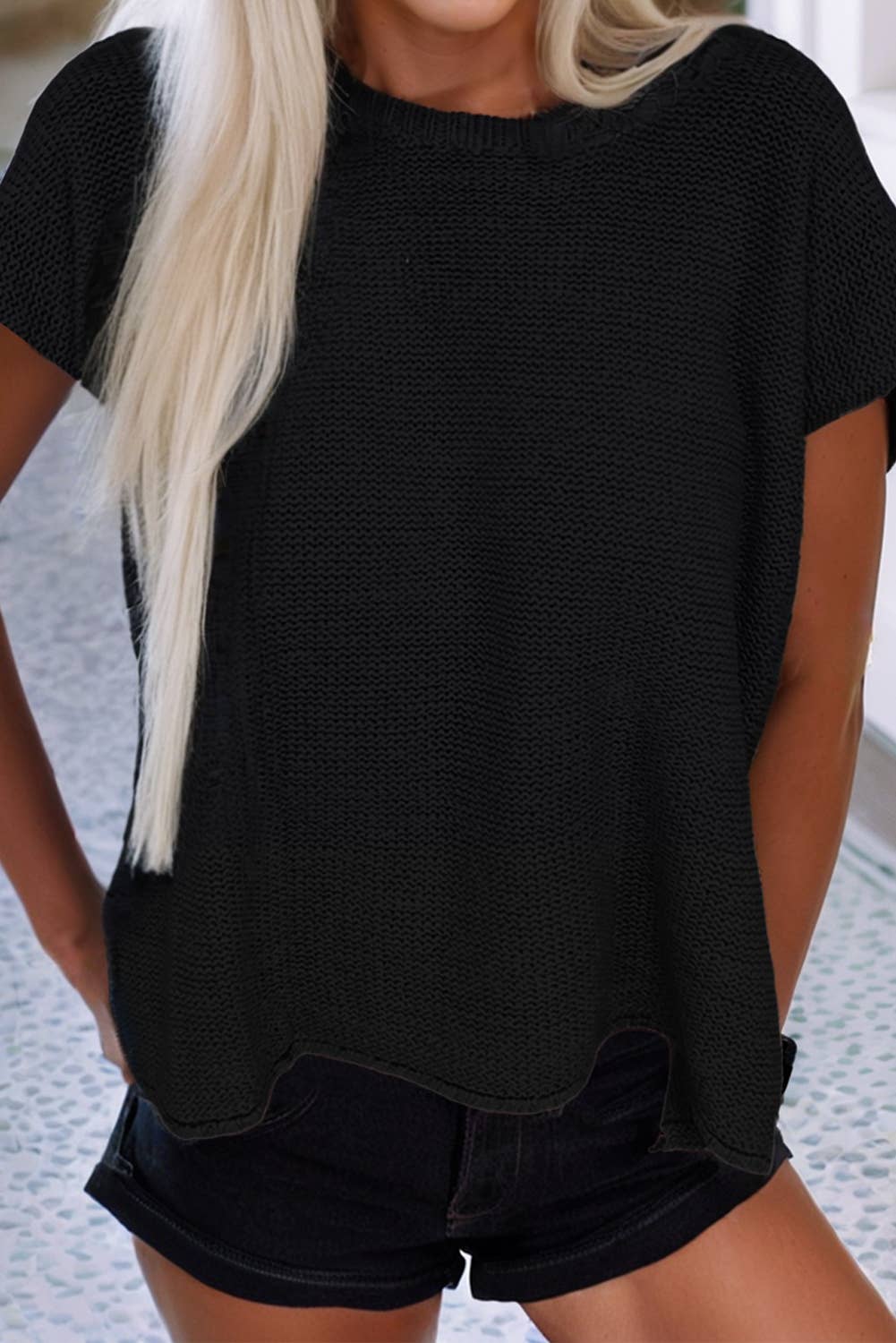 LDC Stream Solid Color Sweater Tee with Side Slits